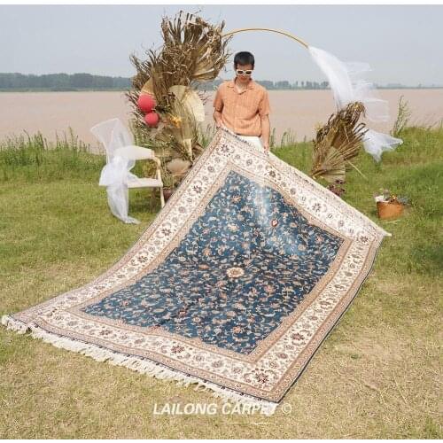 6'x9' Blue All Over Silk Area Rug Soft Hand Knotted Handmade Indian Carpet (YL0966A)