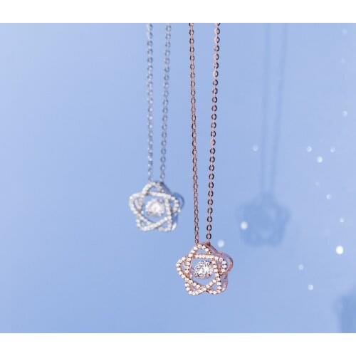 925 Sterling Silver Rose Gold Color Hollow Five-Pointed Star Pendant Choker Necklace Cute Layer Chain For Women Jewelry Girl