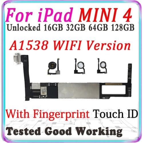A1538 WIFI version For iPad MINI 4 Motherboard For MINI 4 main Unlocked Logic Board With Chips IOS MB with / without touch ID