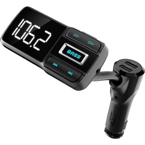 Wireless Car Kit QC3.0 + 5V 2.4A Dual USB Port Car Charger MP3 Player Support Hands-Free Call