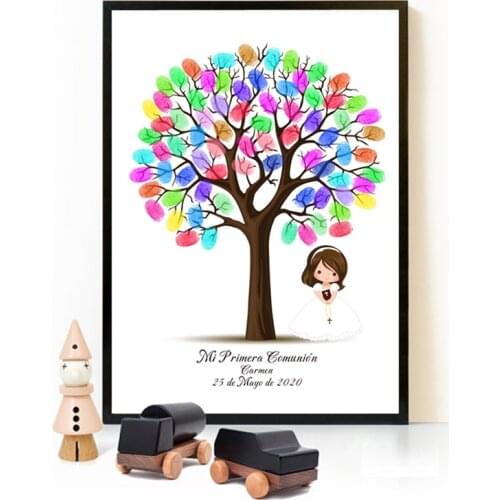 Customized Theme Name Date Kids Mi Primera Comunión Souvenir Fingerprint DIY Guestbook Baptism Baby Shower Decoration Guestbook