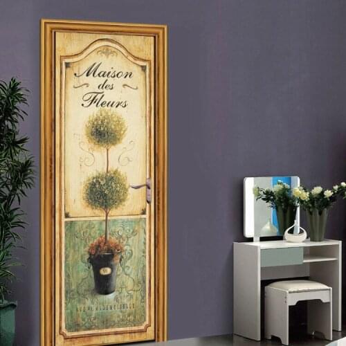 Flower Plant Door Stickers Mural PVC Self-adhesive Waterproof Modern Bedroom WallPaper Living Room home Decoration