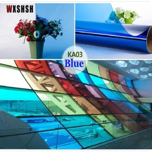 Blue Glass Film Self-Adhesive With Glue Removable Glass Protection UV-Proof For Home Office Market Kindergarten Decoration