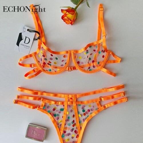 Echonight Dot Exotic Costumes Transparent Print Porn Underwear Lace Sensual Lingerie Sexy Outfit Orange Hot Exotic Intimate
