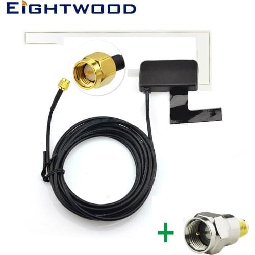 Eightwood DAB DAB+ Car Radio Antenna Dual Band Aerial of Amplified Internal Glass Mount ,SMA to F Adapter for AutoDAB All Models
