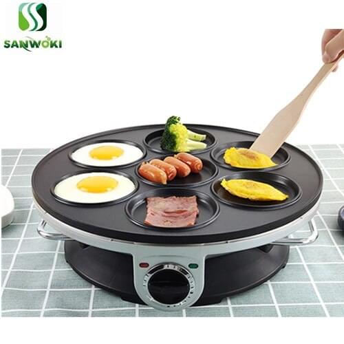 Electric 7 holes Eggs Ham Pan Cake Maker Frying Pan Breakfast cooking Pan Cooking Pot round egg frying griddle meat roaster 32cm