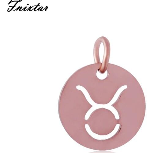 Fnixtar Twelve Constellations Stainless Steel Taurus Charm Fits Bracelet Necklace DIY Jewelry Making Metal Charm 10pcs/lot