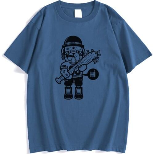 Streewear Hip Hop Baseball Bat Dog Print Men Tshirts Street High Quality T-Shirt Sport Comfortable T-Shirts Style Slim Man Top