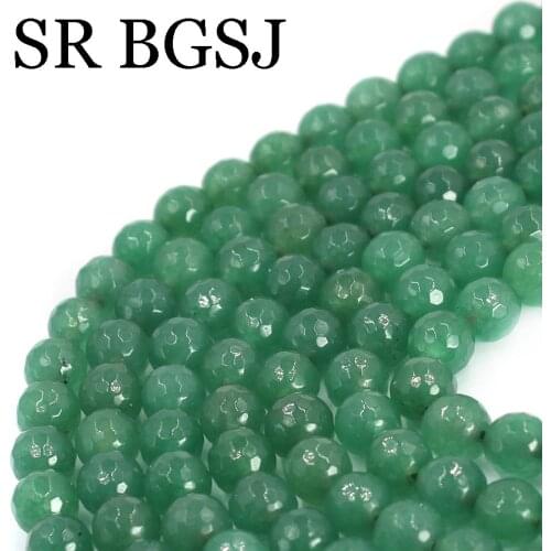 8mm Faceted Round Green Aventurine Jades Gems Natural Stone Jewelry DIY Loose Spacer Beads Strand 15"
