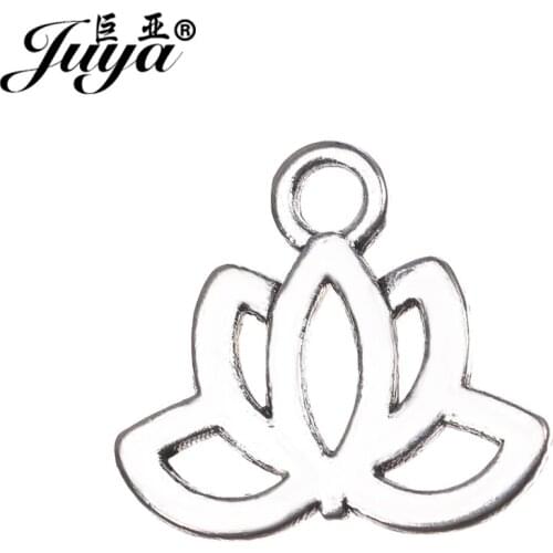JUYA Hollow Lotus Flower Charms for Women DIY Bracelet Necklace 16x17mm 30pcs Jewelry Making Crafts Metal Flower Pendants AO0585