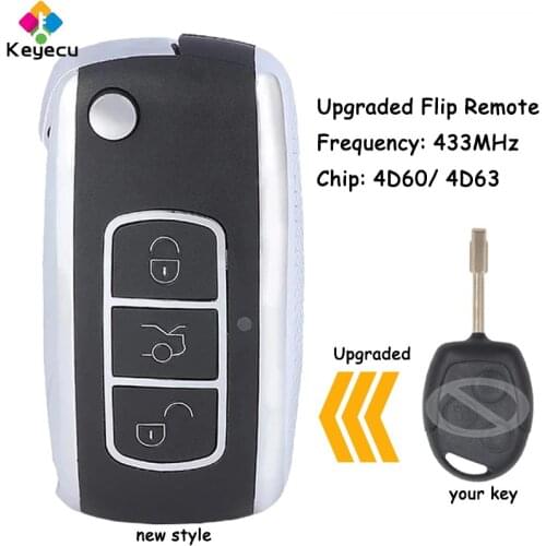KEYECU Upgraded Flip Remote Car Key With 3 Buttons 433MHz 4D60/ 4D63 Chip - FOB for Ford Transit Connect 2010 2011 2012 2013