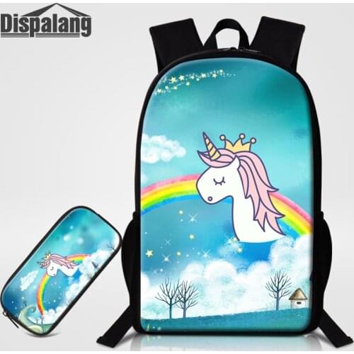 2 PCS Set Backpack With Pencil Case For Girls Boys Cartoon Rainbow Unicorn School Bags For Children Customize Bookbags Sac A Dos