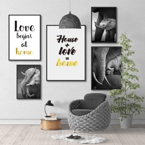 Elephant Creative Text Black White Animal Canvas Painting Art Print Poster Picture Wall Nordic Decoration Love Theme