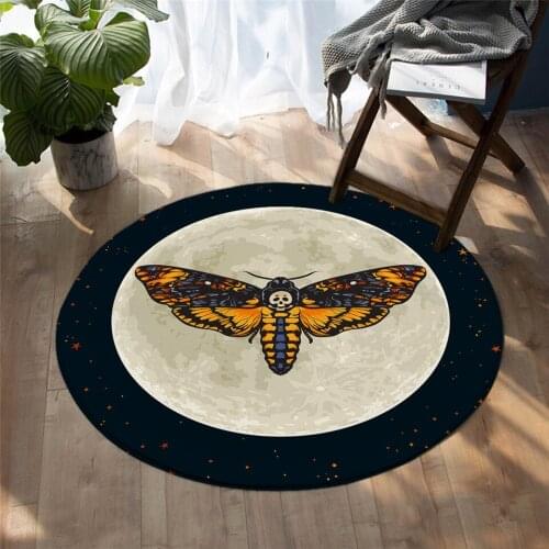 Moth Round Area Rug Gothic Skull Floor Mat Butterfly Moon Star Living Room Carpet Polyester Rug Mat Salon Carpet bedroom tapis