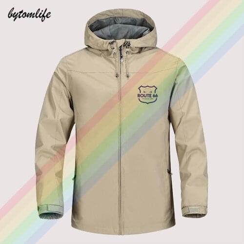 Route 66 Premium Cars Bule Logo Winter Jacket Men Lightweight Hooded Zipper Waterproof Coat Windproof Outdoor Sportswear