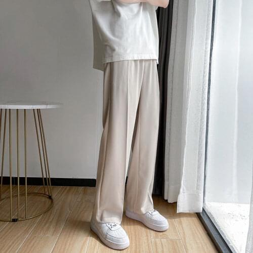 Summer Wide-leg Pants Mens Fashion Black Khaki Casual Pants Men Streetwear Korean Loose Straight Suit Pants Mens Dress Pants