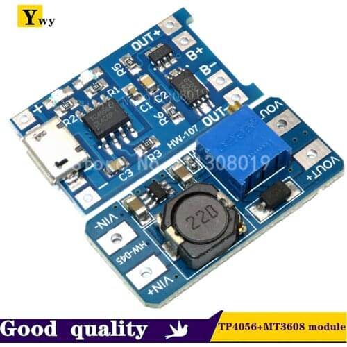 Micro USB 5V 1A 18650 TP4056 Lithium Battery Charger Module Charging Board With Protection + MT3608 2A DC-DC Step Up Converter