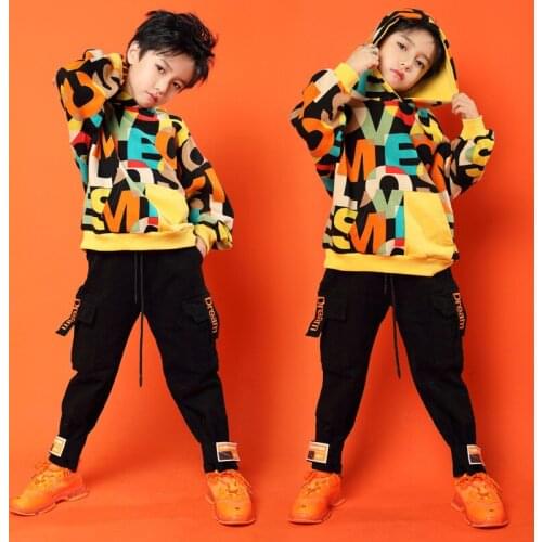 Girls Boy Fashion Letters Print Hoodie Sweatshirt Tops Running Casual Hip Hop Pants Clothing for Kids Jazz Dance Costume Clothes