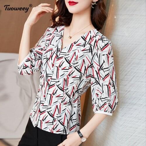 Fashion Womens Tops And Blouses v neck Office Blouse Women Tops half Sleeve Women Shirts Elegant Women Blouse Shirt