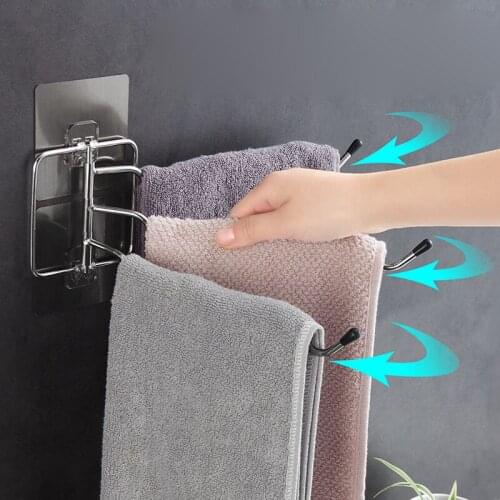 Multi-bar Rotating Towel Rack Punch-free 180 Degree Rotating Rack Stainless steel bathroom Towel Bath Towel Rack MJ