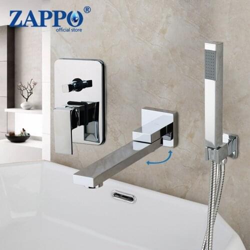 ZAPPO Chrome Polished Bathroom Bathtub Shower Set Waterfall Mixer 360 Swivel Spout Mixer Solid Brass Shower Faucets Kits