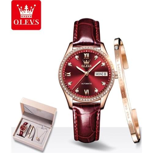 OLEVS Automatic Watch Women Mechanical Luxury Brand Clock Fashion Lady Business Wristwatch Elegant Waterproof Women Set Watches