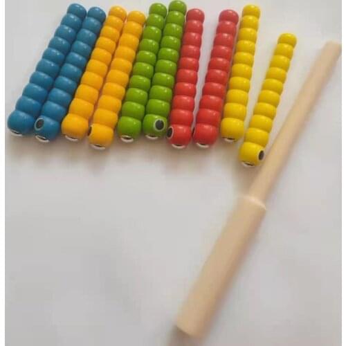 1 Wand + 10 Worms Montessori Educational Wooden Toys Accessories for Catch Worm Game Strawberry Grasping Baby Wooden Toys