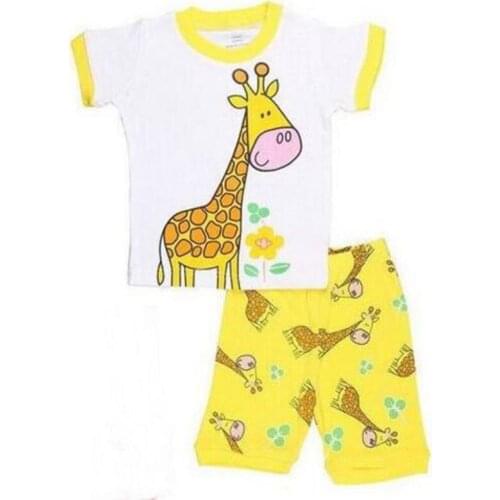 Yellow Giraffe Cute Baby Girls Clothes Suits Cotton Summer Short Sleeve T-Shirts Shorts Pants Infant Pajamas 2pcs Sets 2-7Years