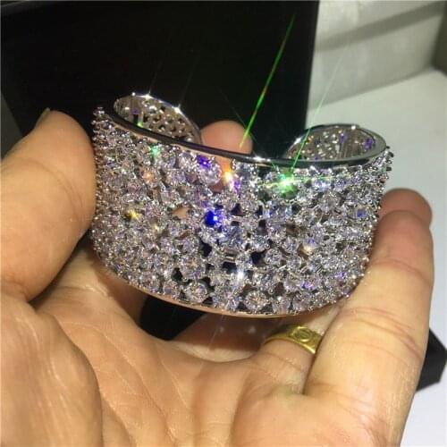 Luxury 5A cubic zirconia shape stone bracelet White Gold Filled Bangles for women Bridal wedding accessaries