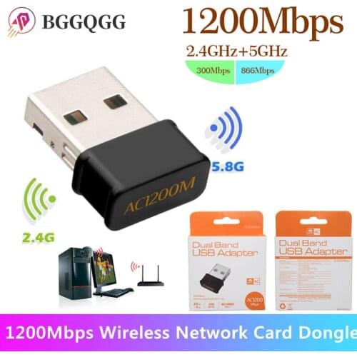 Network Card for Laptop Desktop PC 1200Mbps 2.4G 5.8G Dual Band USB Wireless Wifi Adapter USB 3.0 Interface 802.11AC High Speed