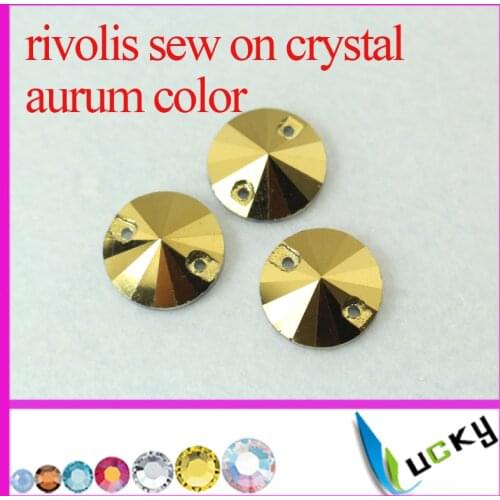 Golden hematite /aurum color flat back sew on crystal buttons with two holes rivolis round shape rhinestones