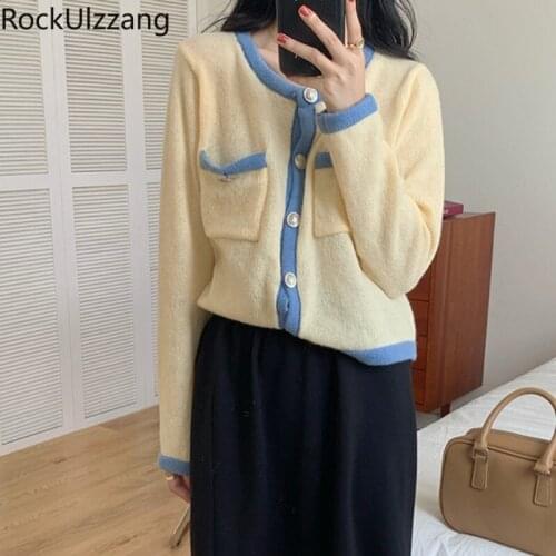 Long Sleeve Round Neck Button Knitted Cardigan Spring Autumn Thin Sweater Coat Fall Outfit Fashion Slim Tee Solid Knit Top Pull