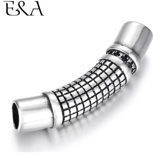 Stainless Steel Tube Connector Curved Grid Hole 6mm for DIY Bracelet Findings Masculine Jewelry Making Supplies Wholesale