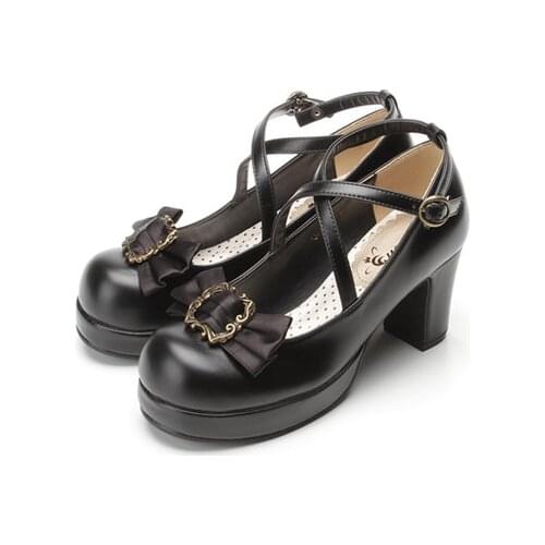 Fashion High Heel Lolita Platform Shoes Bow New Women Large Size College Sweet Lolita Muffin Shoes Cosplay Shoes