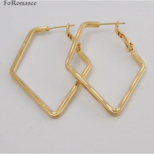 UNIQUE DESIGN PLAIN SQUARE BAND WITH CARVED LINES ON IT SQUARE SHAPED HOOP YELLOW GOLD GP EARRING 33MM 1.3INCH