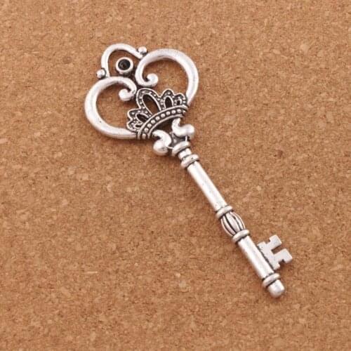 Retro Heart Crown Flower Key Charm Beads 4PCS Zinc Alloy 32x84mm Necklace Pendant L894 Jewelry DIY