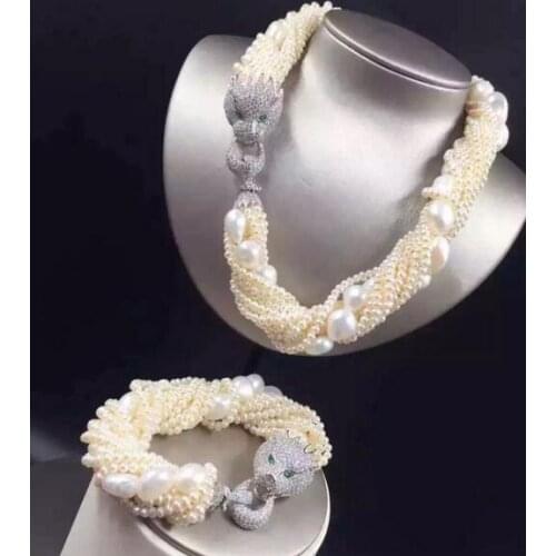 Gorgeous 10row 4-5 mm white pearl necklace 18" &bracelet 8"set