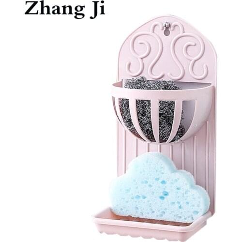 Zhangji 2 in 1 Plastic Bathroom Shelves Sponge Holder Soap dish Storage Rack Hanging Organizer double layer Soap Box
