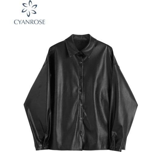 2020 Long PU Faux Leather Jacket Coat Women Autumn Winter Loose Vintage Streetwear Black Motorcycle Jackets Zipper Outerwear