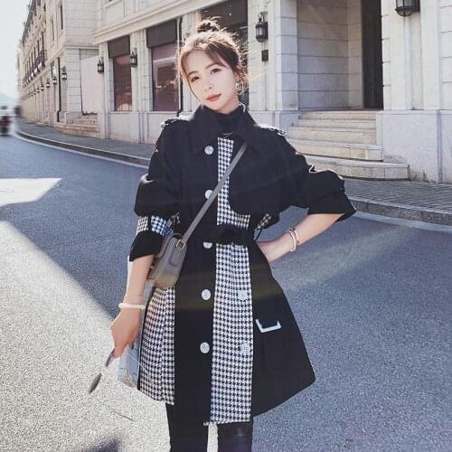 Long Sleeve Coat Women Windbreaker New 2021 Lattice Jacket Women Clothing Long Slim Spring And Autumn Jackets Female Coats Black