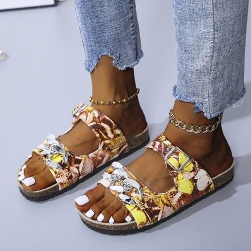 Lady Womens Flip Flops Chains Sandals Slippers Shoes Woman Summer New 2021 Open Toe Casual Flat Platform Buckles Slippers Shoes