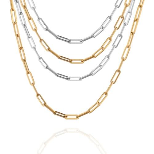 1pc/lot 40-50cm Stainless Steel Flattened Paperclip Craft Chain With Lobster Clasp Necklace For Women Men DIY Jewelry Making