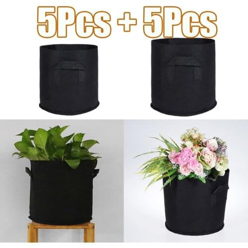 10Pcs Black Fabric Grow Pots Breathable Plant Bags Smart Plant 5& 7 Gallon
