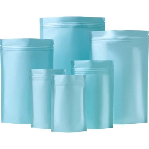 100Pcs Matte Pink Blue Aluminum Foil Bag Tear Notch Zip Lock Stand Up Food Coffee Reusbale Waterproof Storage Packaging Pouches