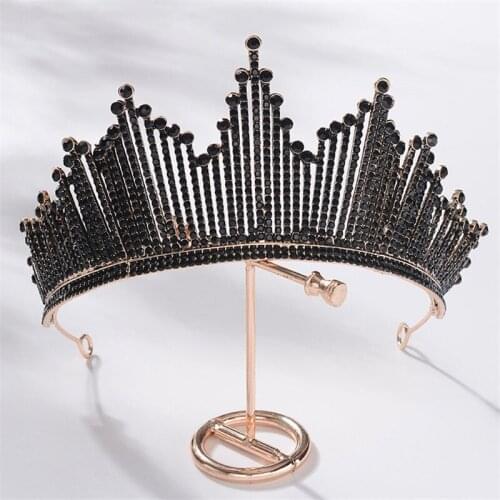 2019 New Fashion Black Rhinestone Bridal Crown for Queen Red Tiaras and Crowns Wedding Hair Jewelry Pageant Accessories