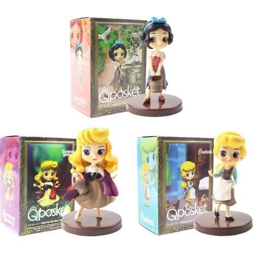 3pcs/lot 8cm Q Posket Figure Toys Princess Snow White Cinderella Aurora Sleeping Beauty Model Dolls