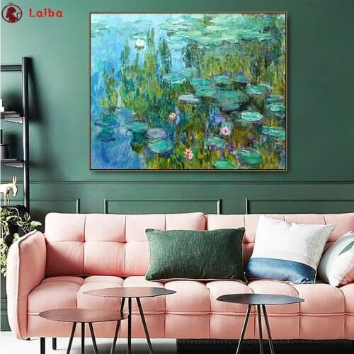 3d round square diamond embroidery Abstract landscape art, water lily Diy full diamond painting mosaic rhinestones home art