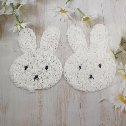 6pcs/lot Large White Chiffon Shabby Rosettes Bunny Head For Baby Girls Jumpsuit Romper Tee Shirts Clothes Sewing Accessories