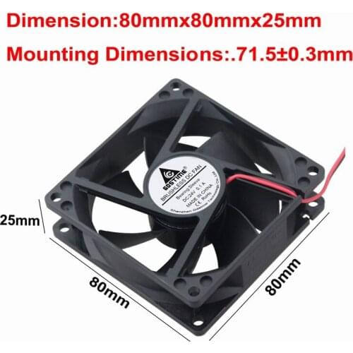 Gdstime 2Pin 2 Wire 24V 80x80x25mm Computer Case DC Brushless Cooling Cooler Fan 80mm x 25mm 8025S 8cm