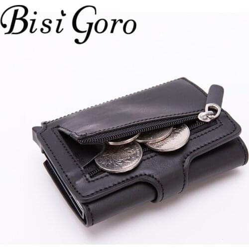 BISI GORO 2021 Fashion New Wallet RFID Prevent PU Leather Vintage Card Holder Men and Women Wallet Carbon Fiber Wallets Case
